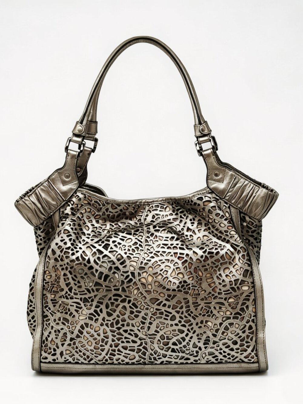 Burberry Prorsum Metallic Laser Cut Leather Tote Bag – Pewter Silver - Picture 2 of 12